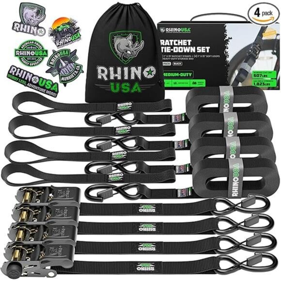 Ratchet Tie Down Straps (4PK) - 1,823lb lab Inspected Max Break Strength - Picture 7 of 7